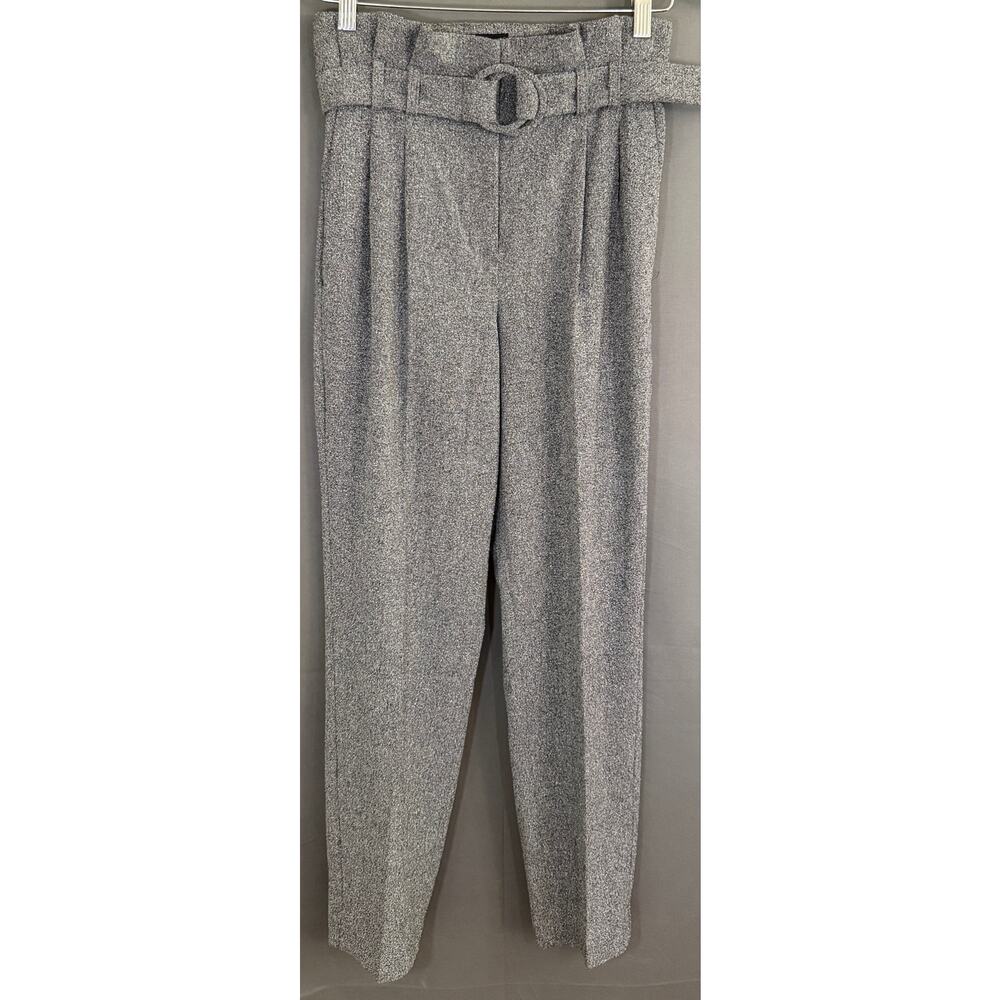 Express Stylist Paperbag Ankle Pants 2R Gray Tweed High Waist Belted